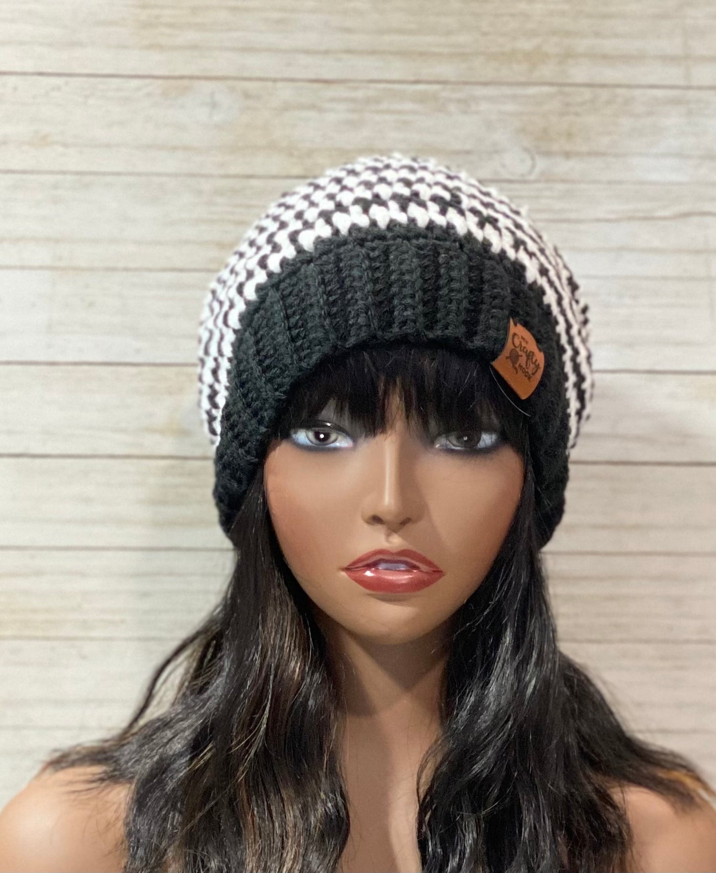 Crochet Houndstooth Slouchy Hat