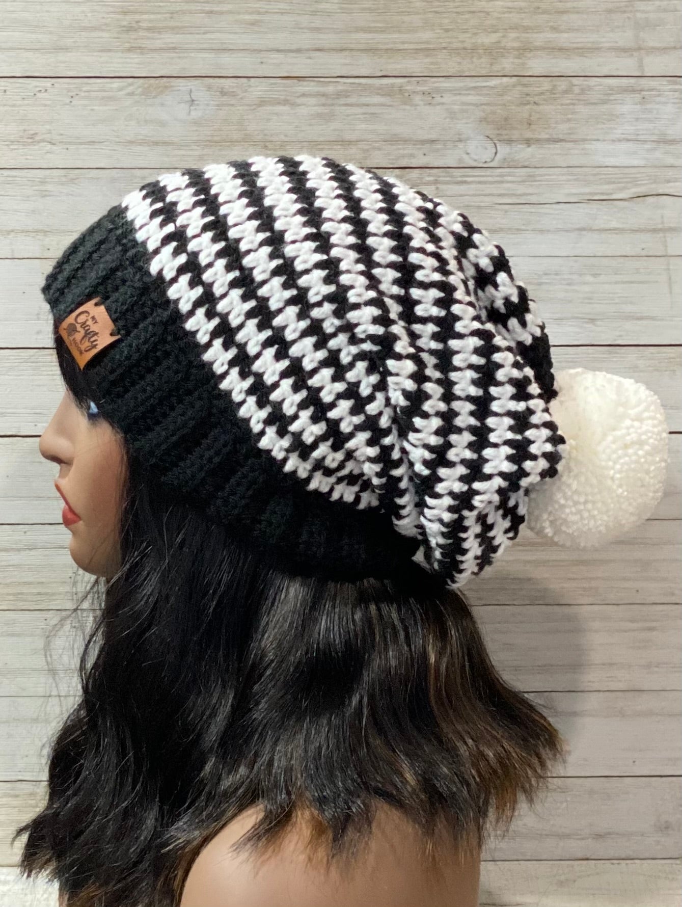 Crochet Houndstooth Slouchy Hat