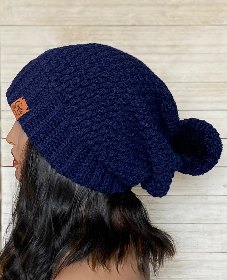 Crochet Slouchy Hat with Pom-Pom