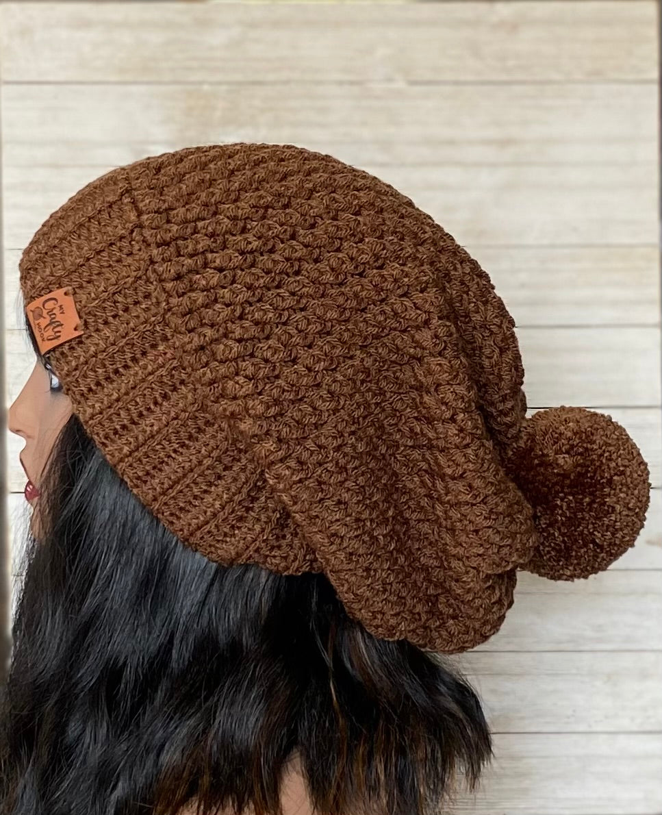 Crochet Slouchy Hat with Pom-Pom