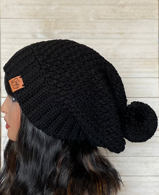 Crochet Slouchy Hat with Pom-Pom