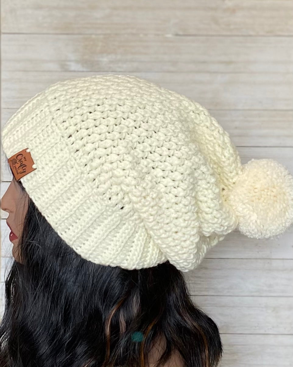 Crochet Slouchy Hat with Pom-Pom