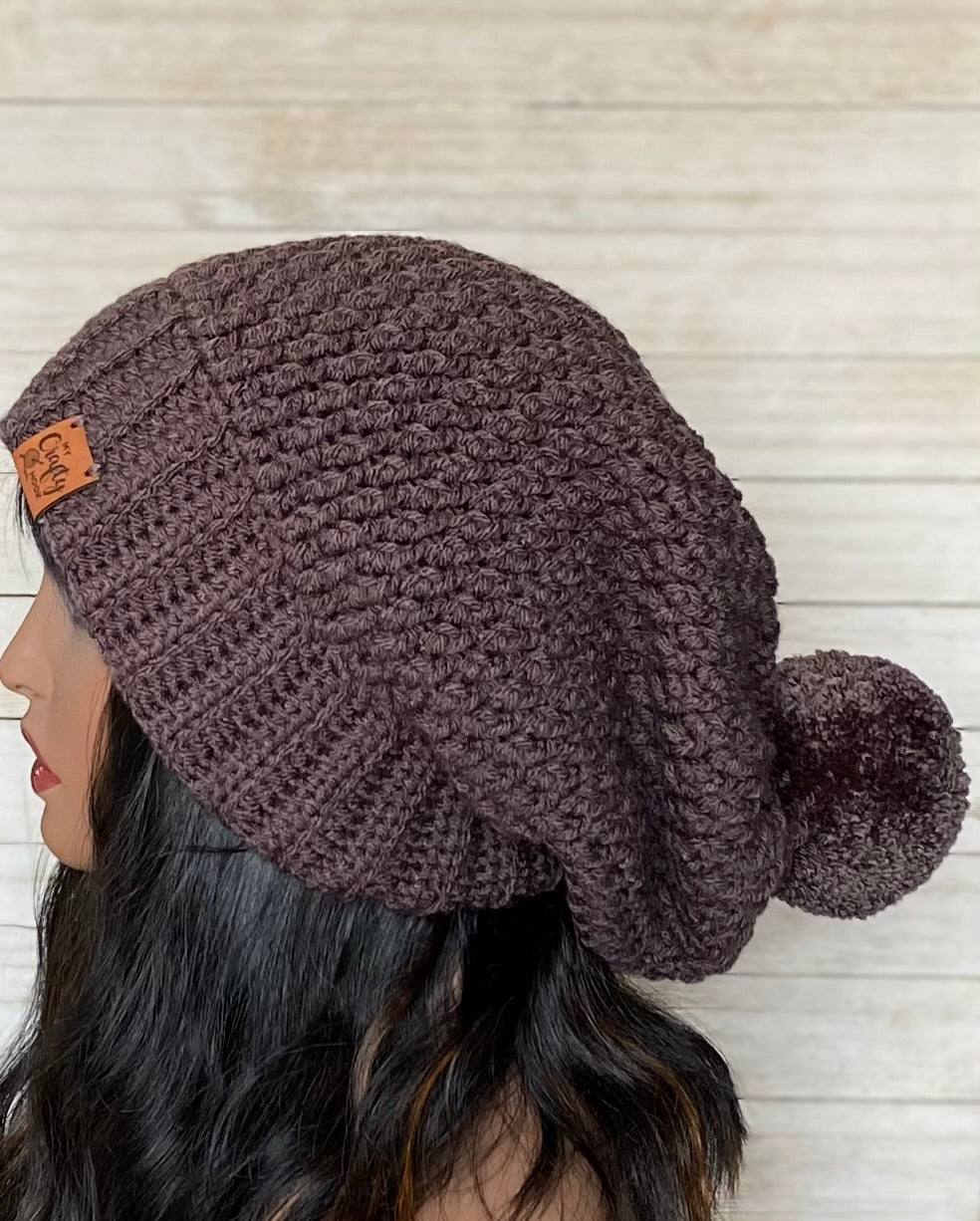 Crochet Slouchy Hat with Pom-Pom